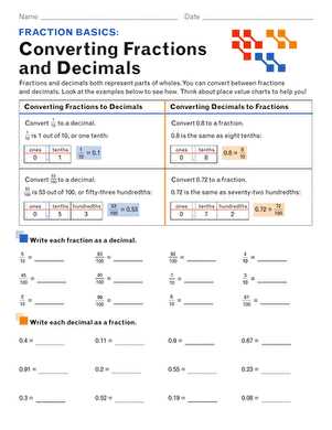 fractions and decimals worksheet
