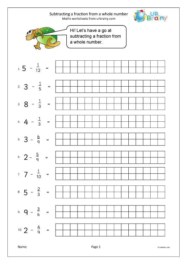 fractions and whole numbers worksheet