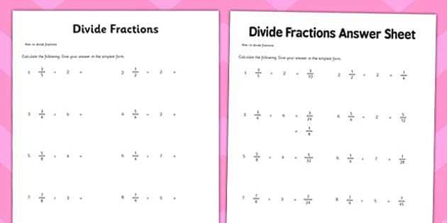 fractions as division worksheet