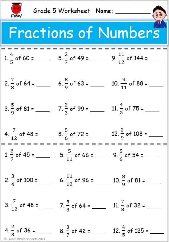 fractions worksheets grade 5