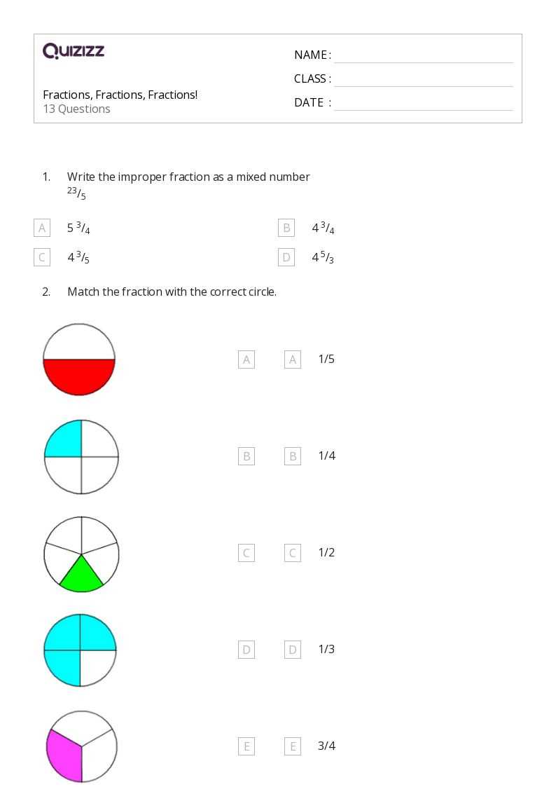 fractions worksheets grade 5
