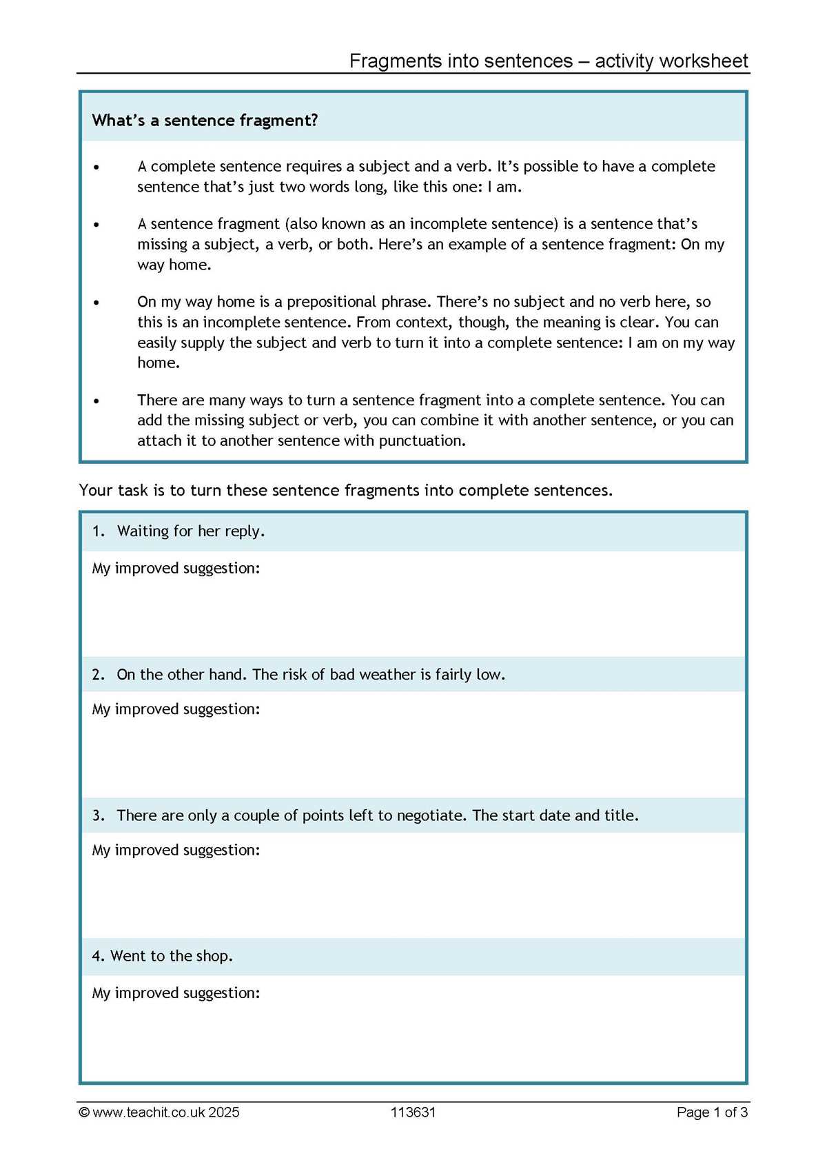 fragment or sentence worksheet fragment or sentence worksheet
