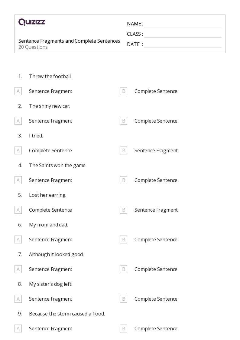 fragments and run on sentences worksheet