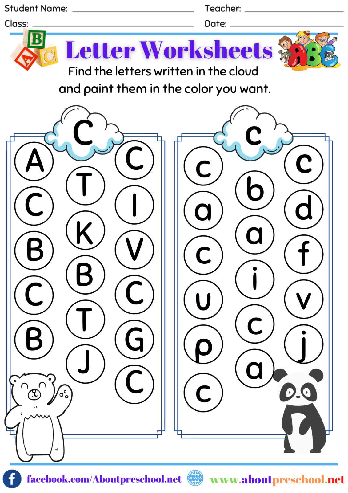 free letter c worksheets