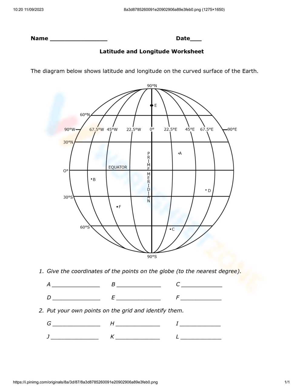 free longitude and latitude worksheets
