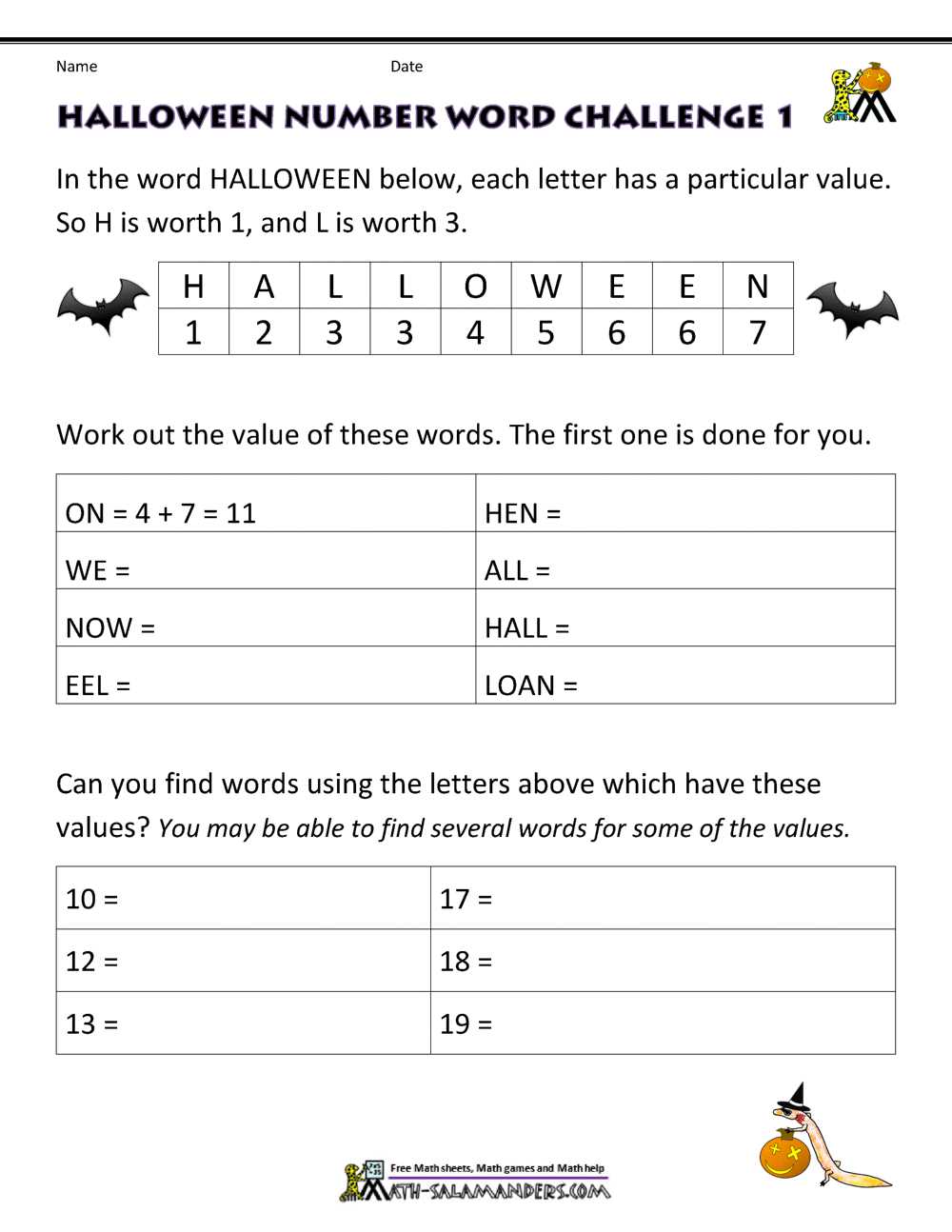 free math worksheets halloween