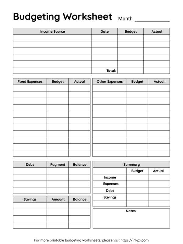 free monthly budget worksheet