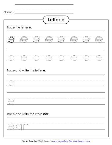 free printable letter e worksheet