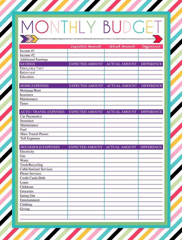 free printable monthly budget worksheet