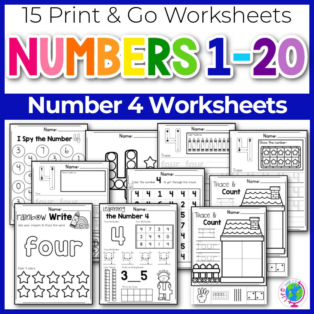 free printable number 4 worksheets