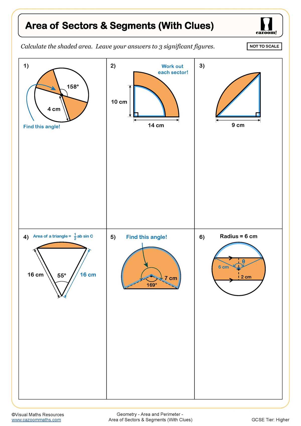 area of a sector and arc length worksheet