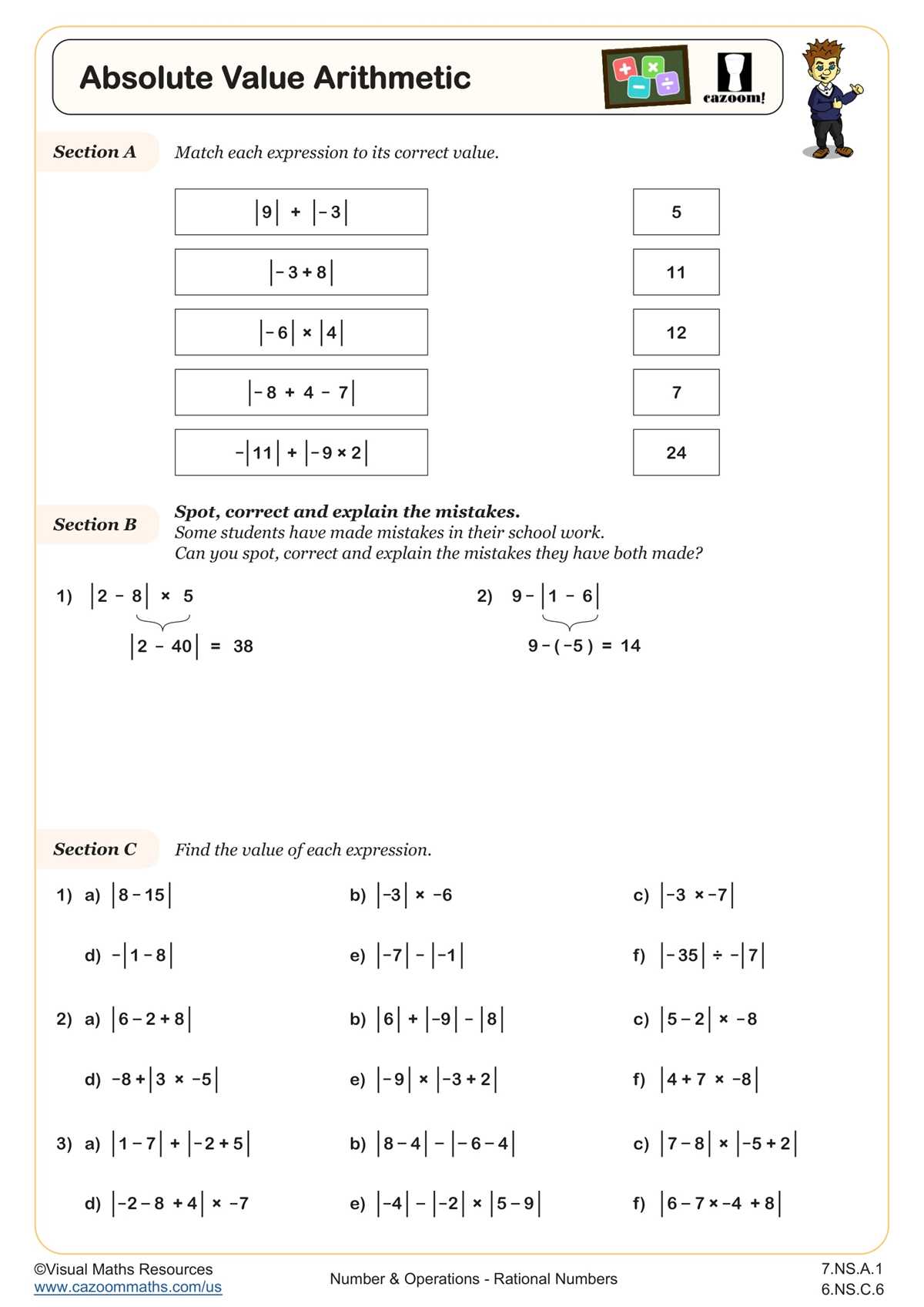attributes of absolute value functions worksheet