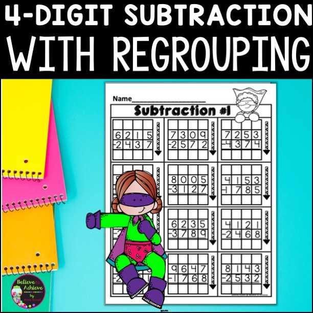 four digit subtraction with regrouping worksheets