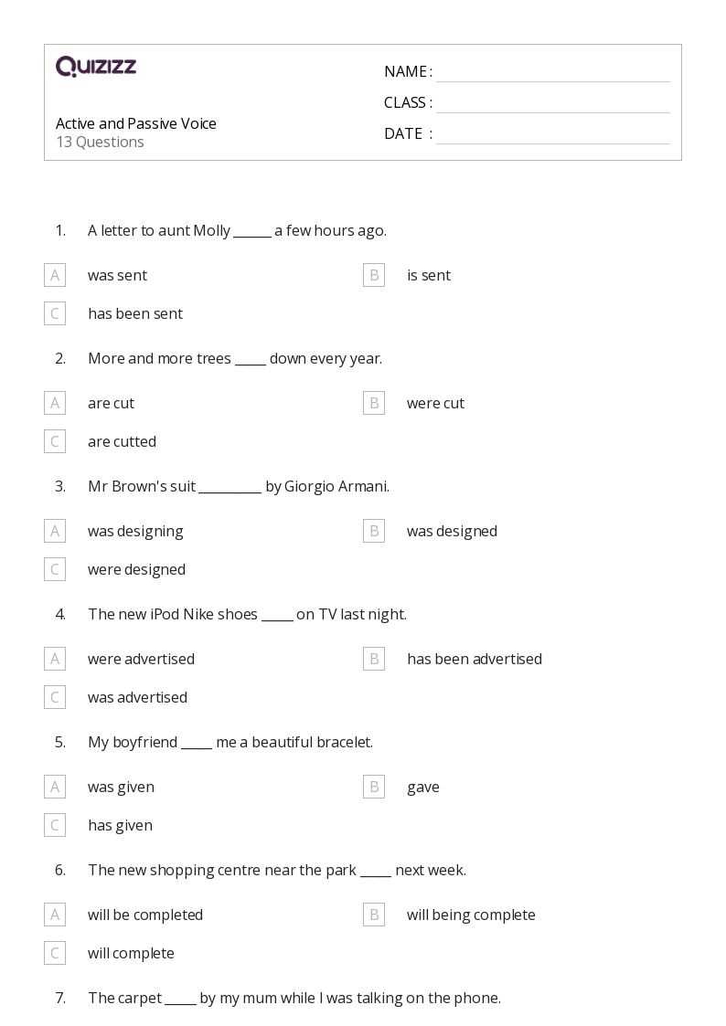 active voice and passive voice worksheets