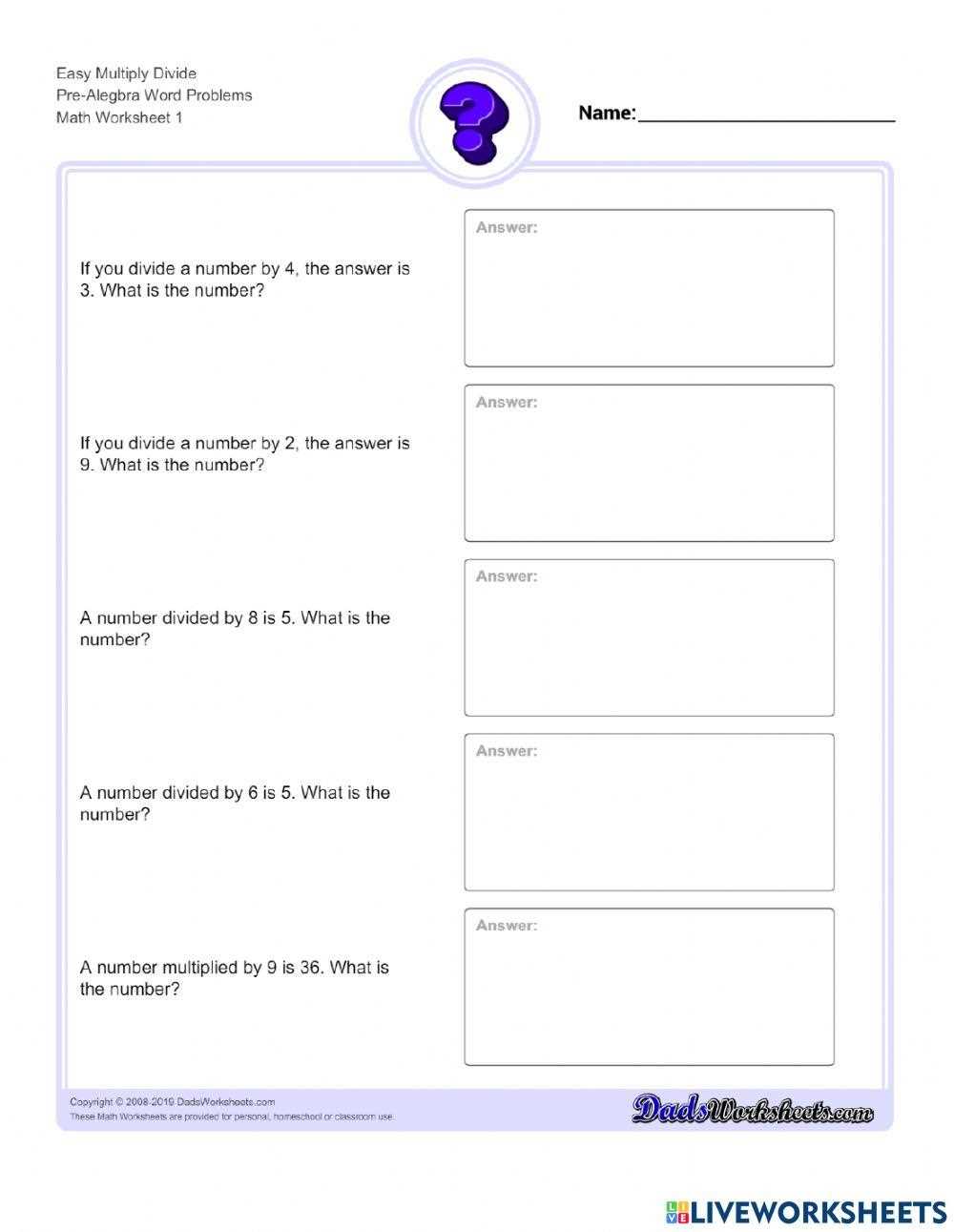 simple algebra worksheets