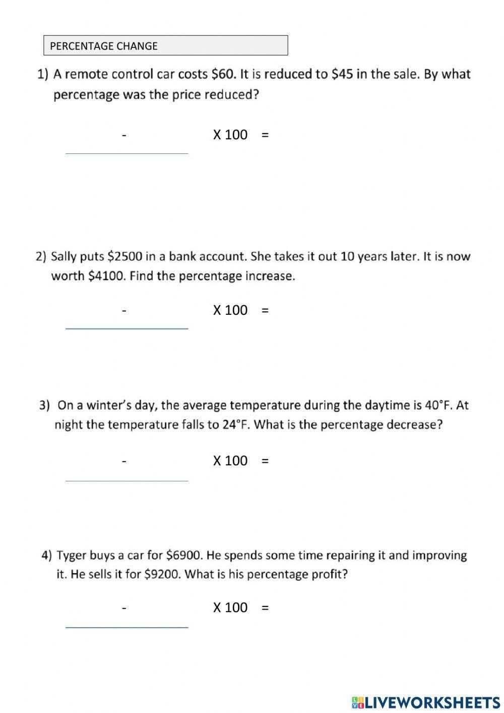 percent of increase and decrease worksheet