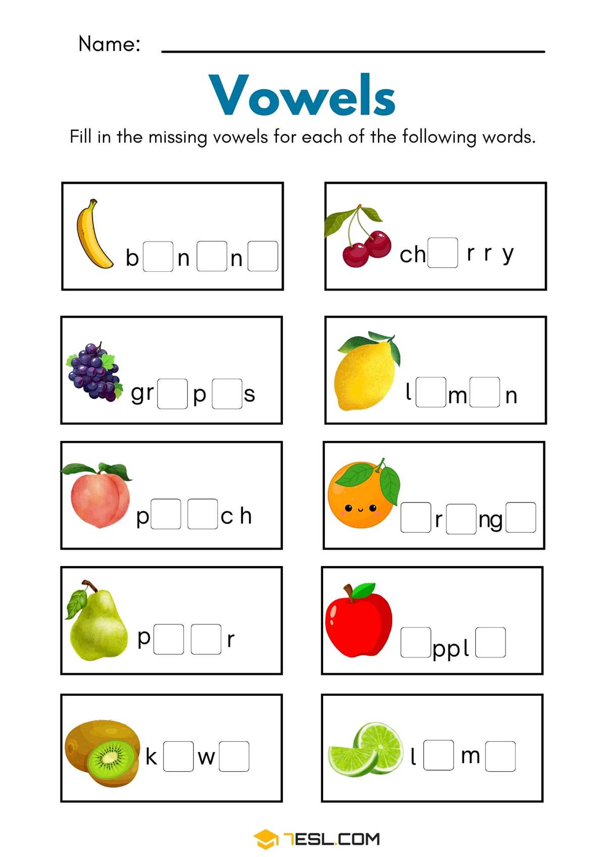 missing vowel worksheets