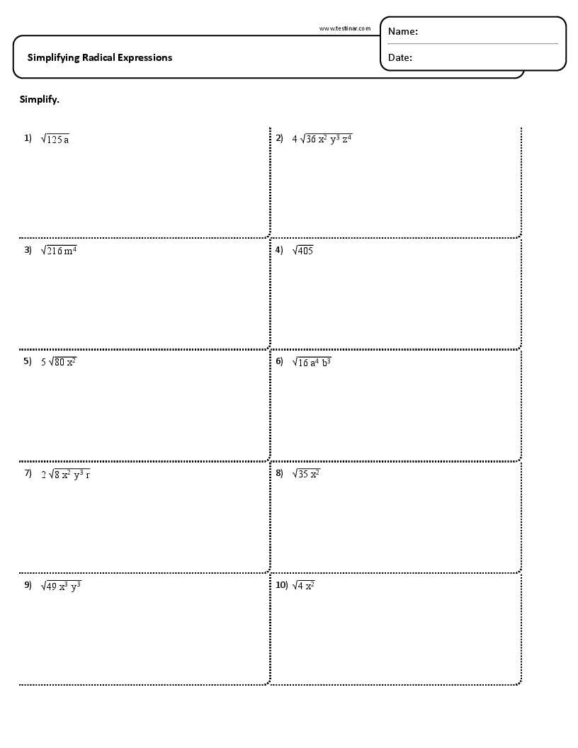 simplify the radical worksheet
