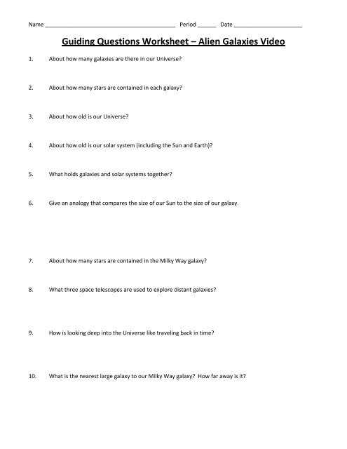 galaxy worksheet