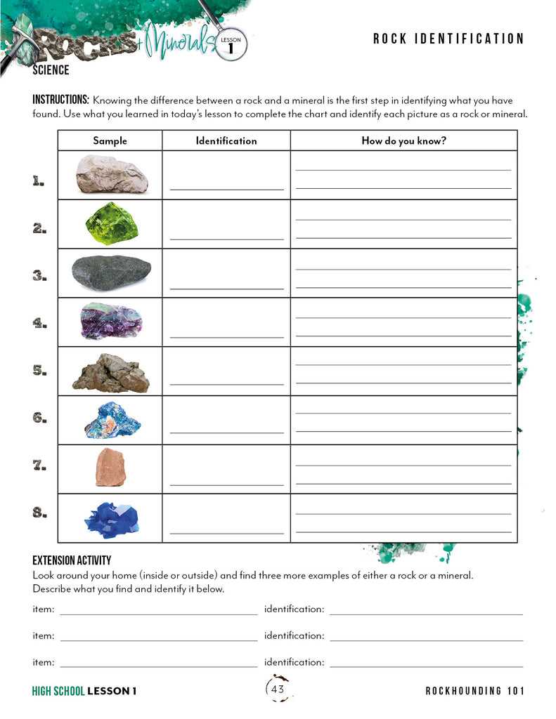 rocks and minerals worksheet