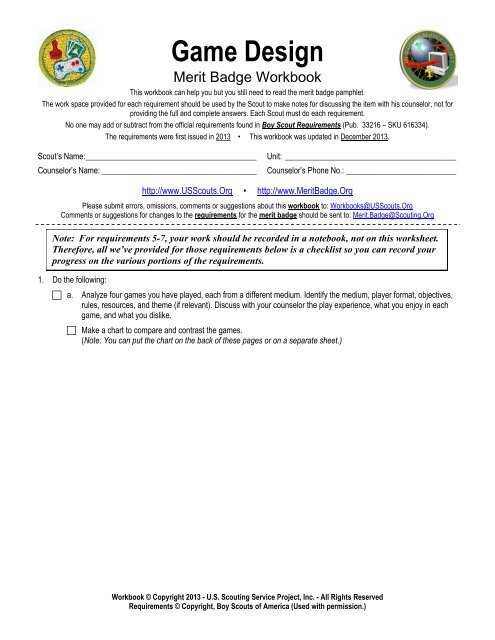 game design merit badge worksheet