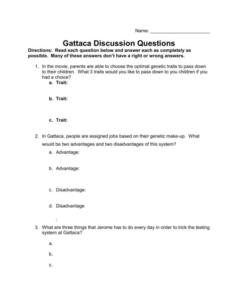 gattaca worksheet