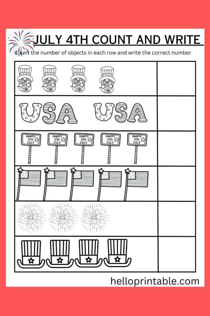 4th of july worksheets for kindergarten