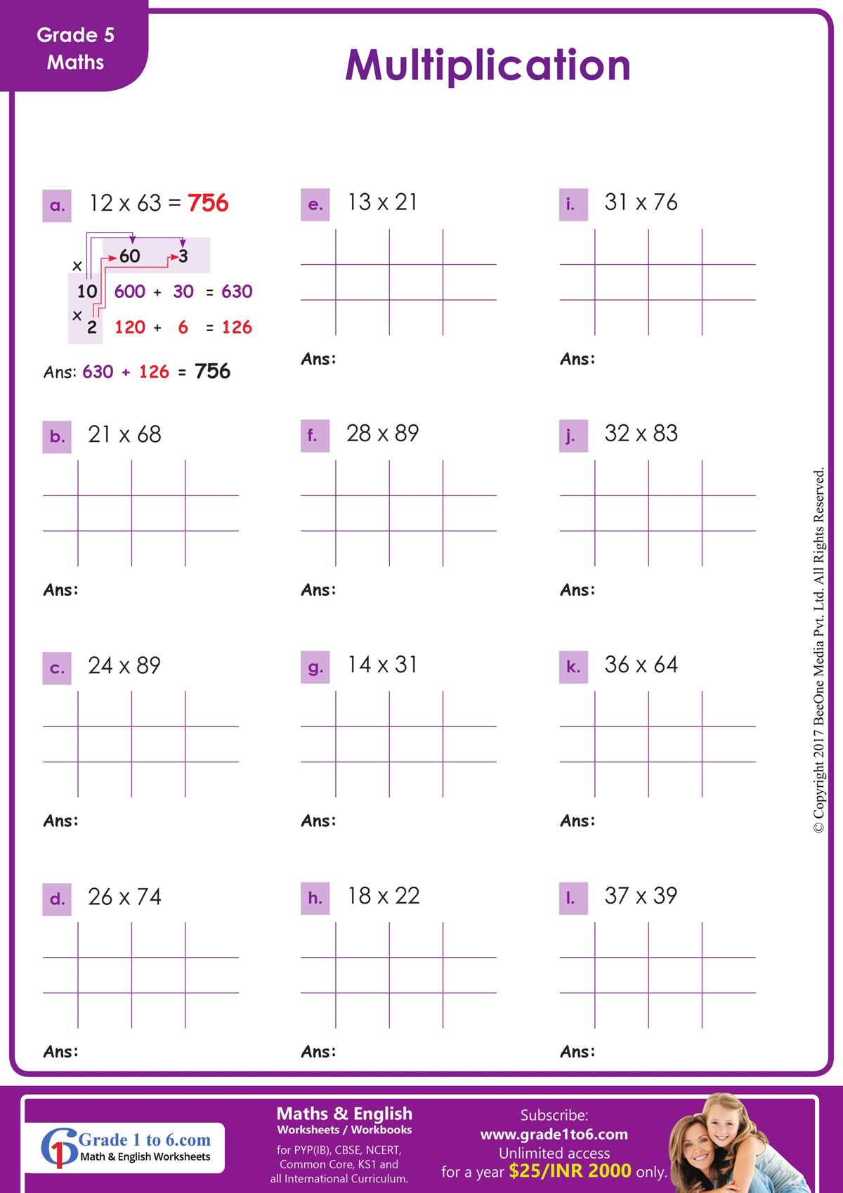 2 digit by 2 digit multiplication worksheets free