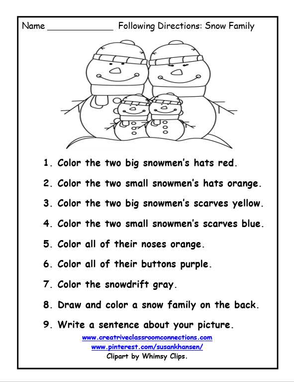 direction following worksheet