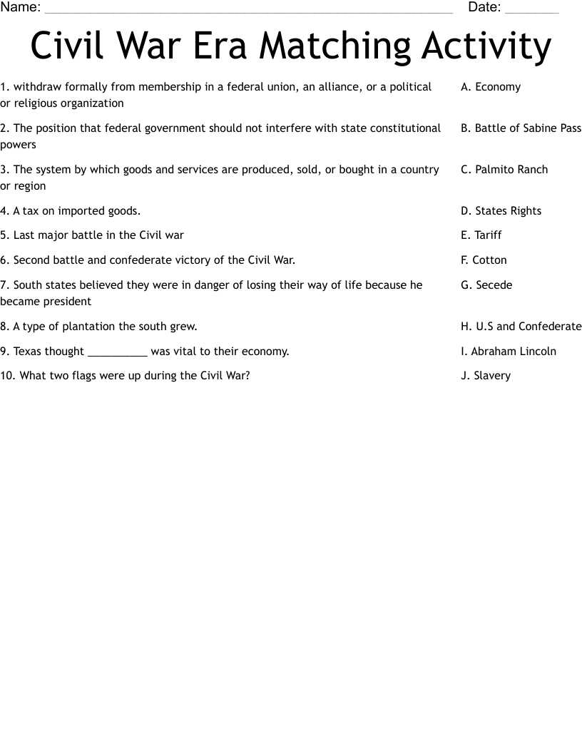 battles of the civil war worksheet