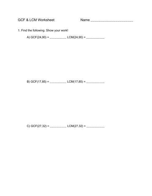 gcf lcm worksheet