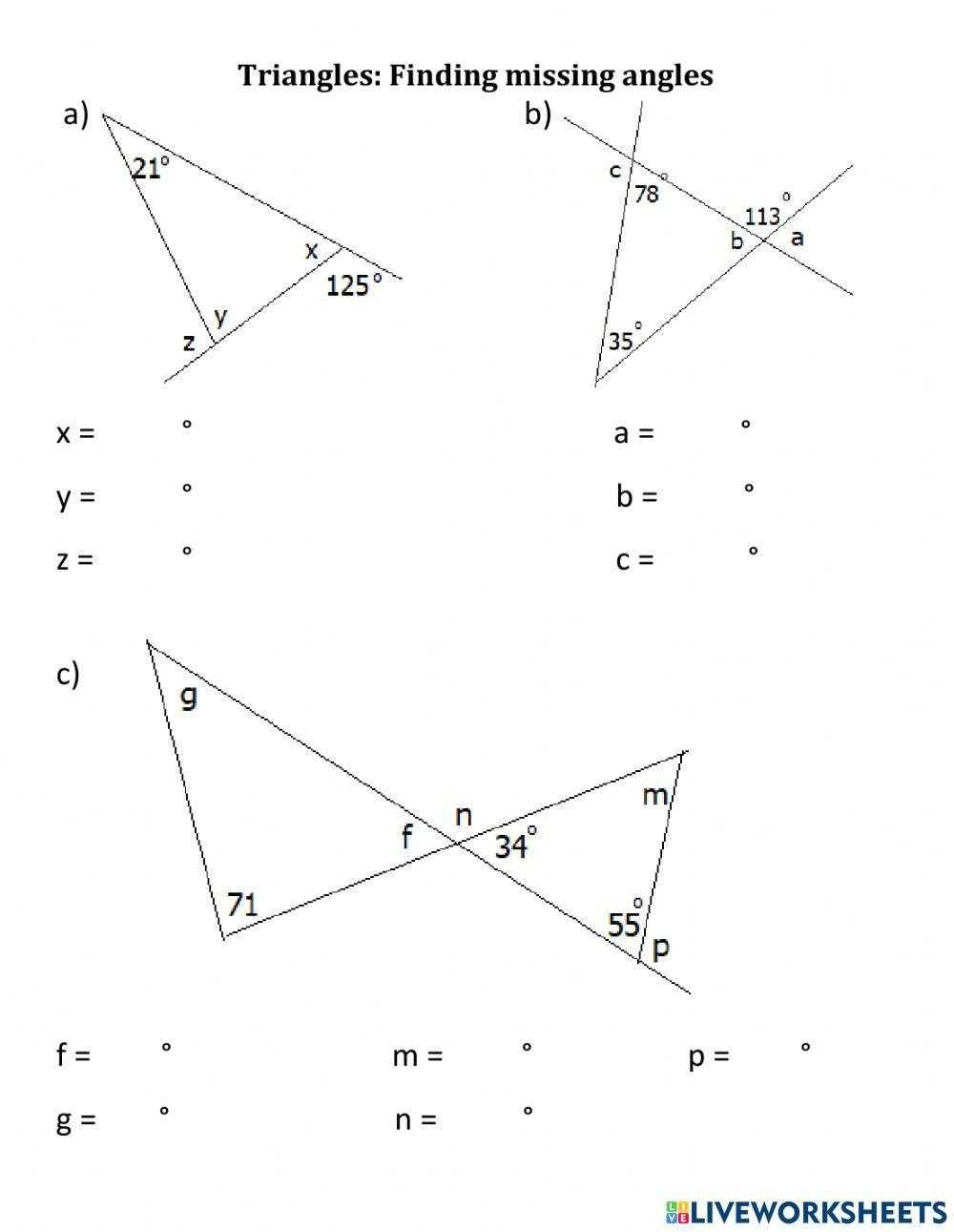 find missing angle of triangle worksheet find missing angle of triangle worksheet