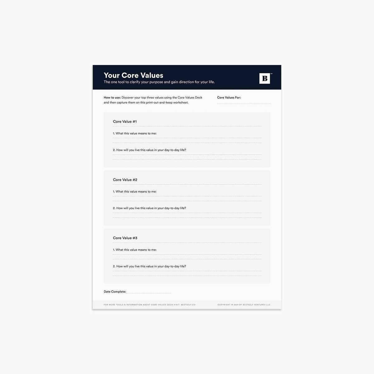 core values worksheet