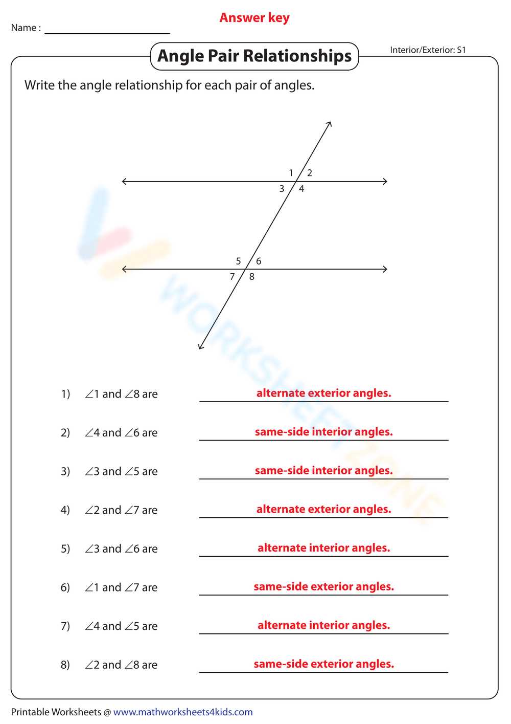 geometry angle relationship worksheet