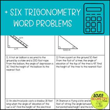 geometry trig word problems worksheet