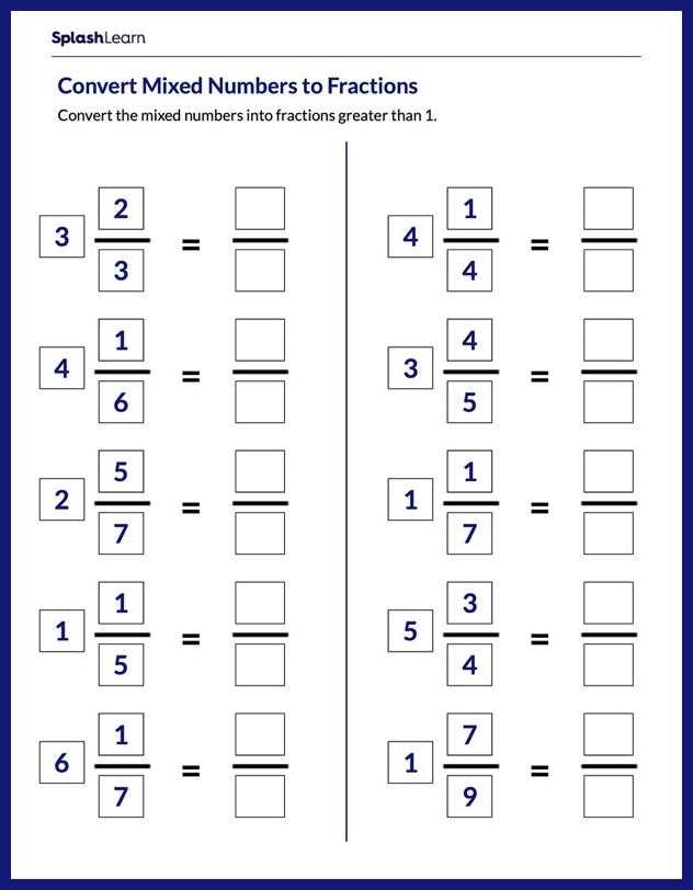 converting mixed numbers and improper fractions worksheet