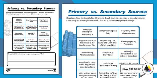 comparing primary and secondary sources worksheet comparing primary and secondary sources worksheet