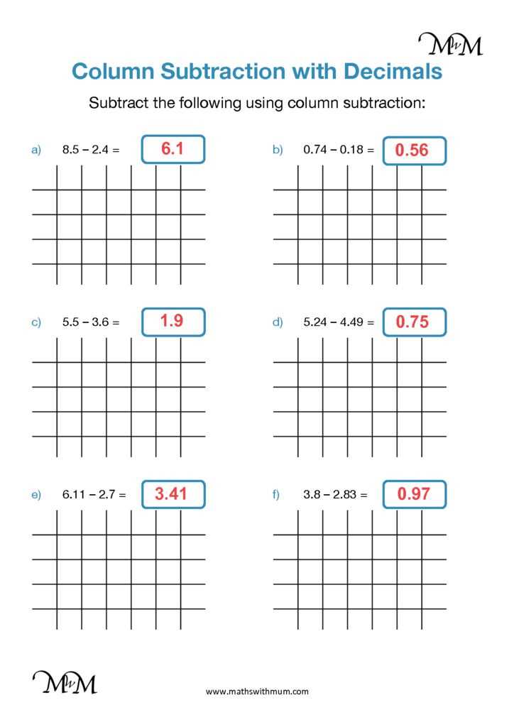 decimal subtraction with regrouping worksheets