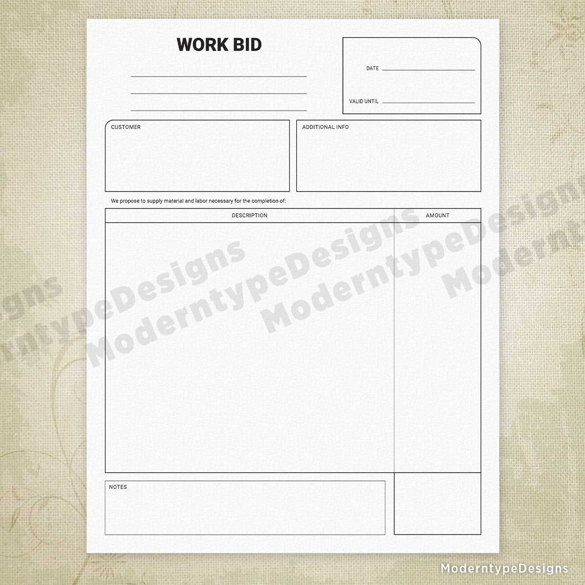 bid worksheet template