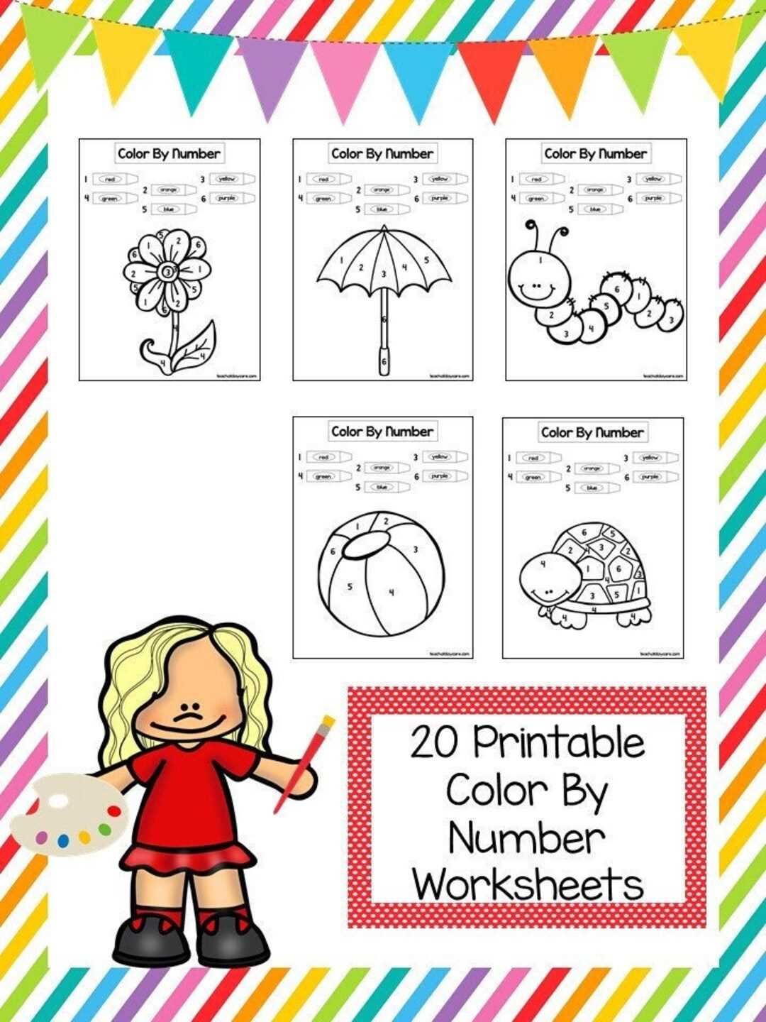 color by number worksheets for kindergarten