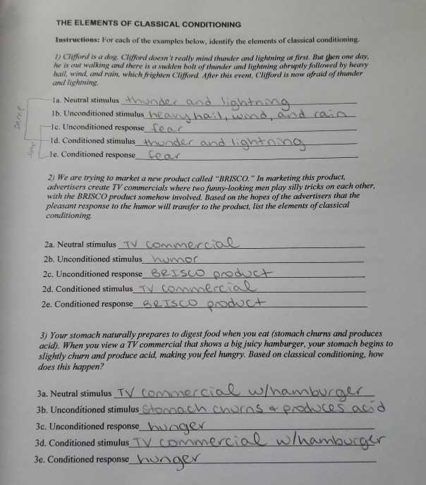 classical conditioning practice worksheet