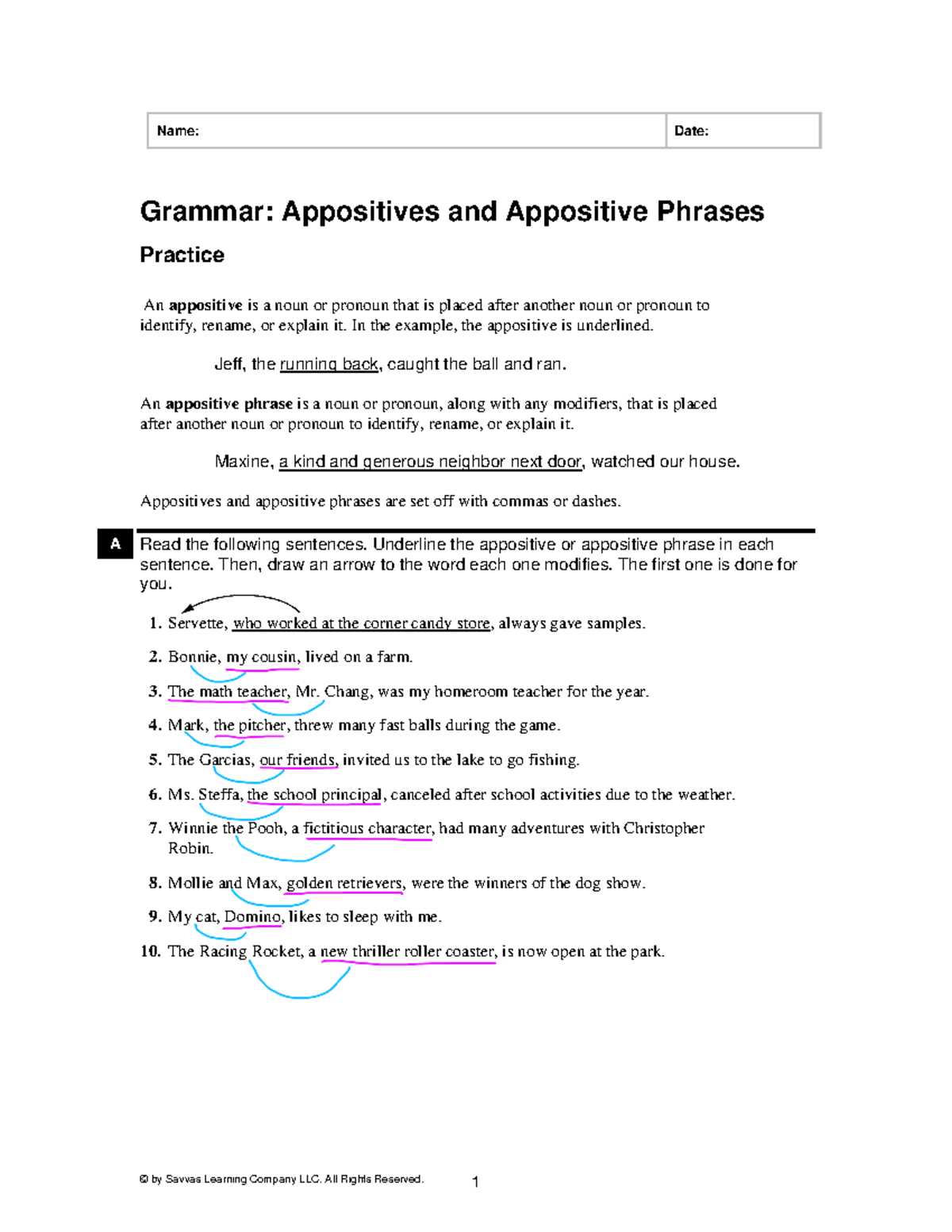 appositive practice worksheet