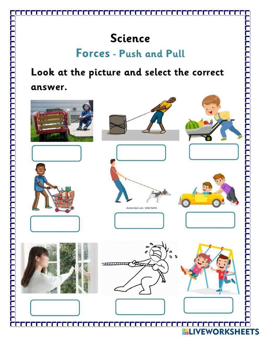 push and pull worksheets for kindergarten