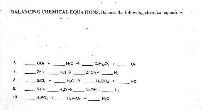 balancing equations worksheet balance the following chemical equations