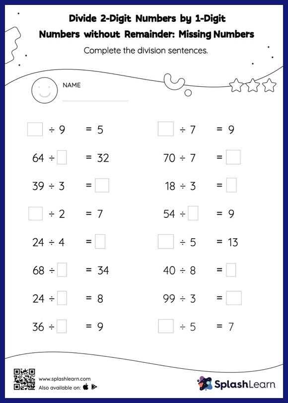 division of 2 digit numbers by 1 digit worksheet