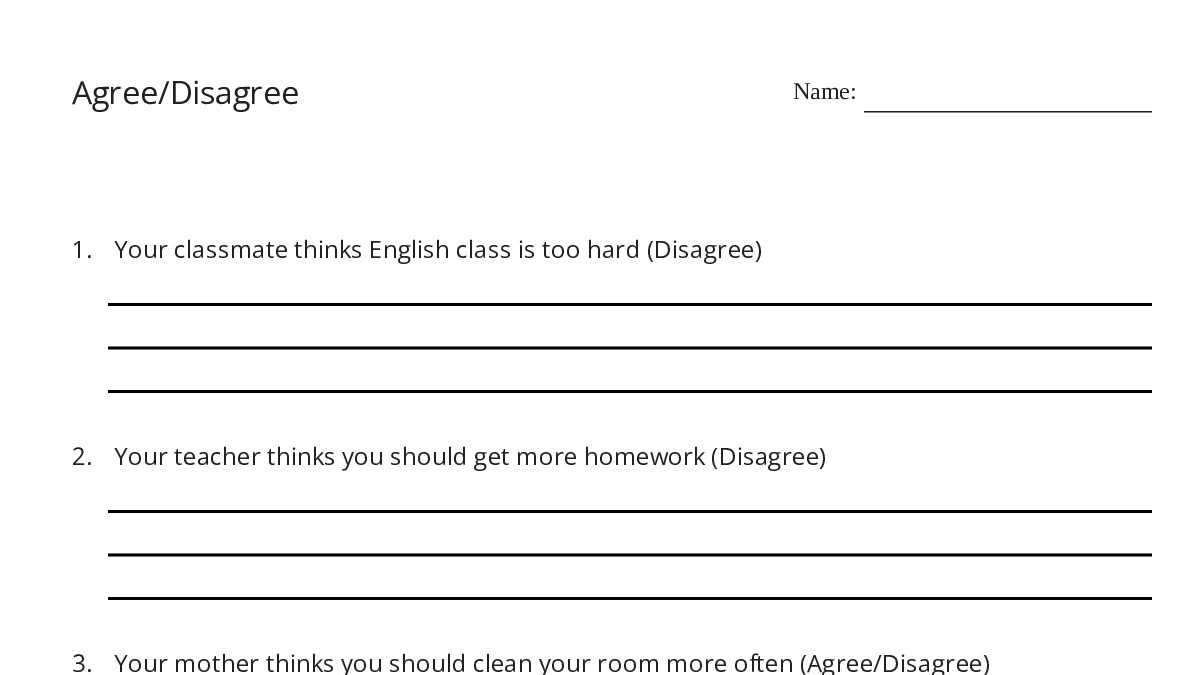 agreement disagreement worksheet