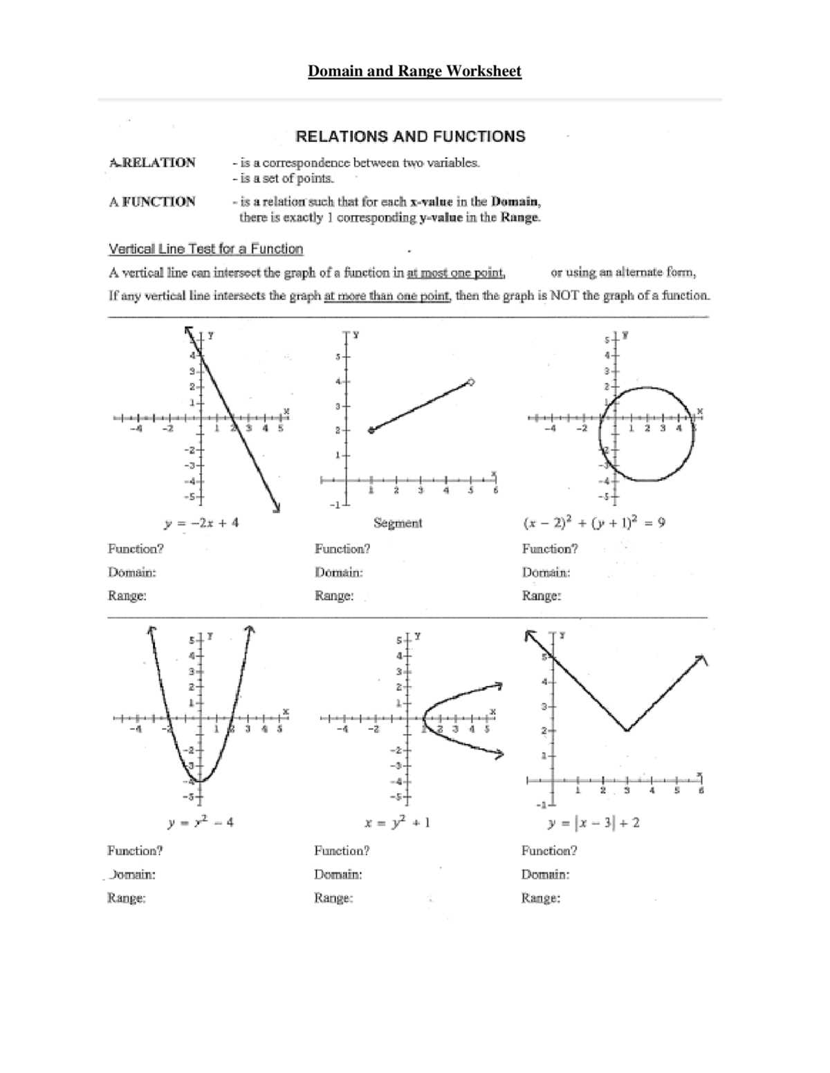precalculus domain and range worksheet