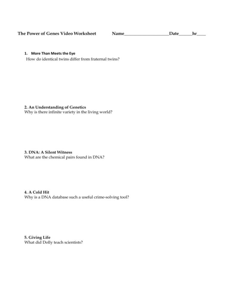 dna video worksheet