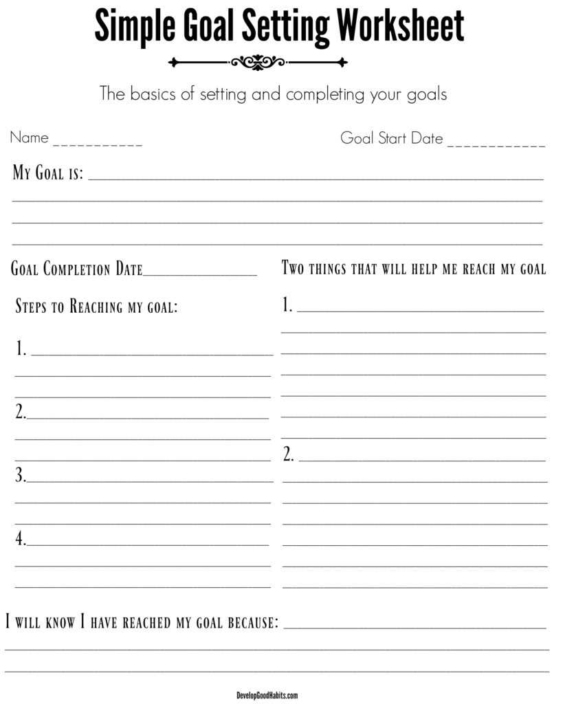 goal worksheets for adults