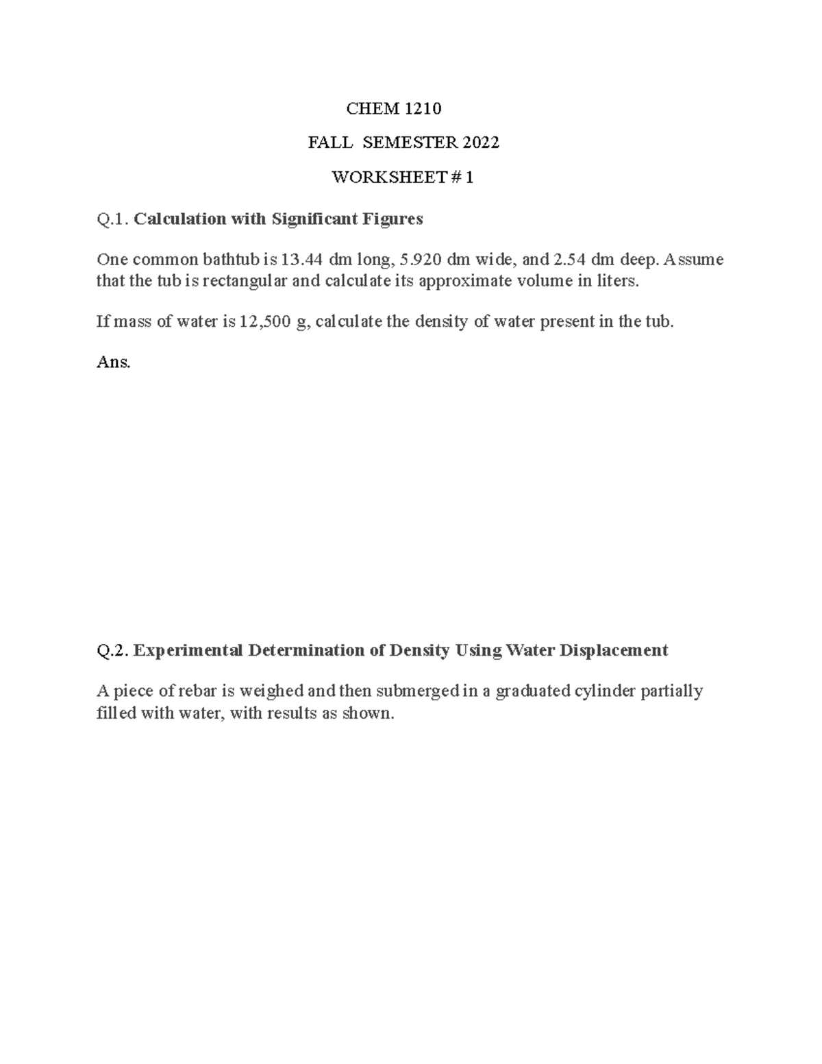 density and significant figures worksheet